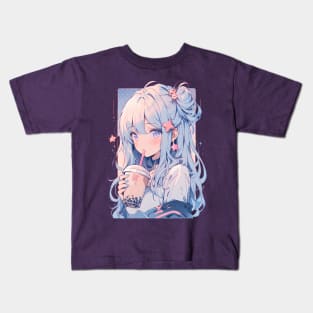 Boba Tea Anime Girl Manga Kawaii Japanese Bubble Tea Kids T-Shirt